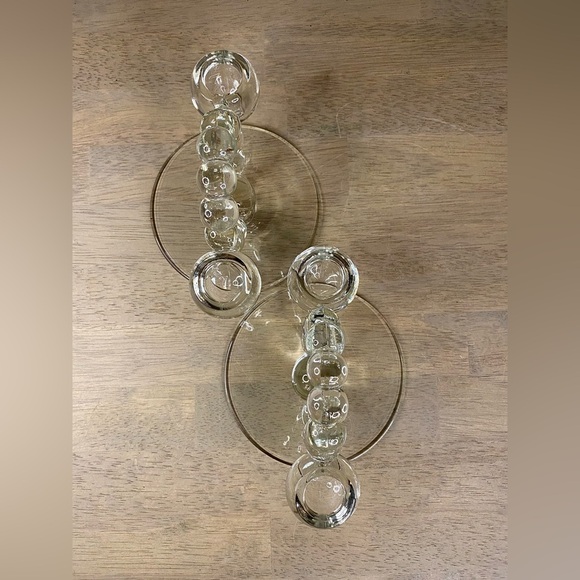 Vintage Pair Clear Bubble Glass Candlestick Holders‎ Imperial Candlewick 1940s - Picture 6 of 8